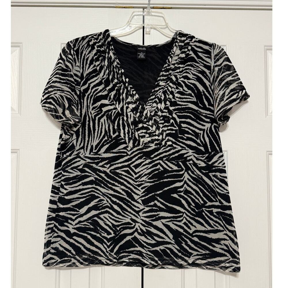 Rafaella Short Sleeved Zebra Print Blouse, Size 1X